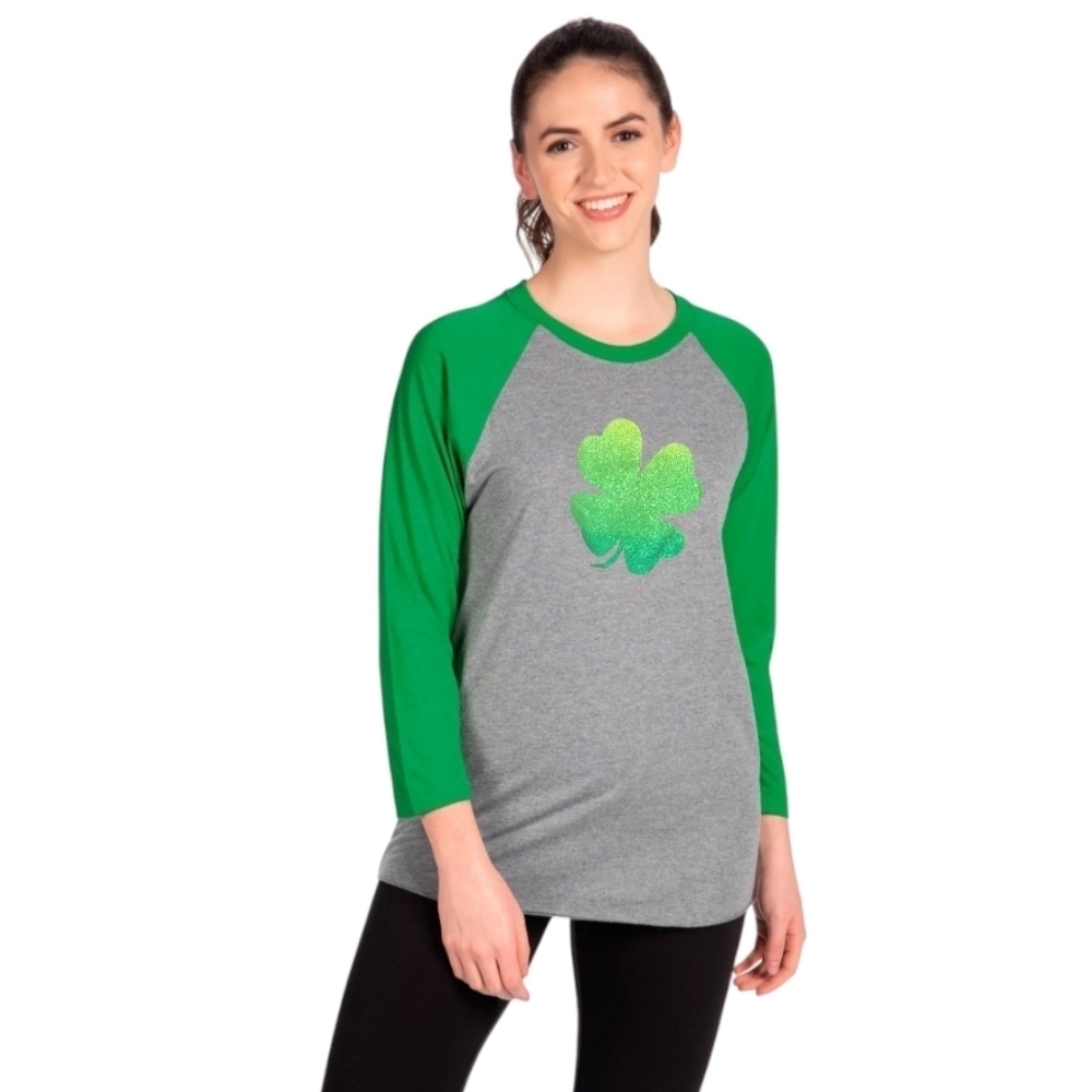 Made in Bangladesh Womens Metallic 4 Leaf Clover Longsleeve T-Shirt Size 3X